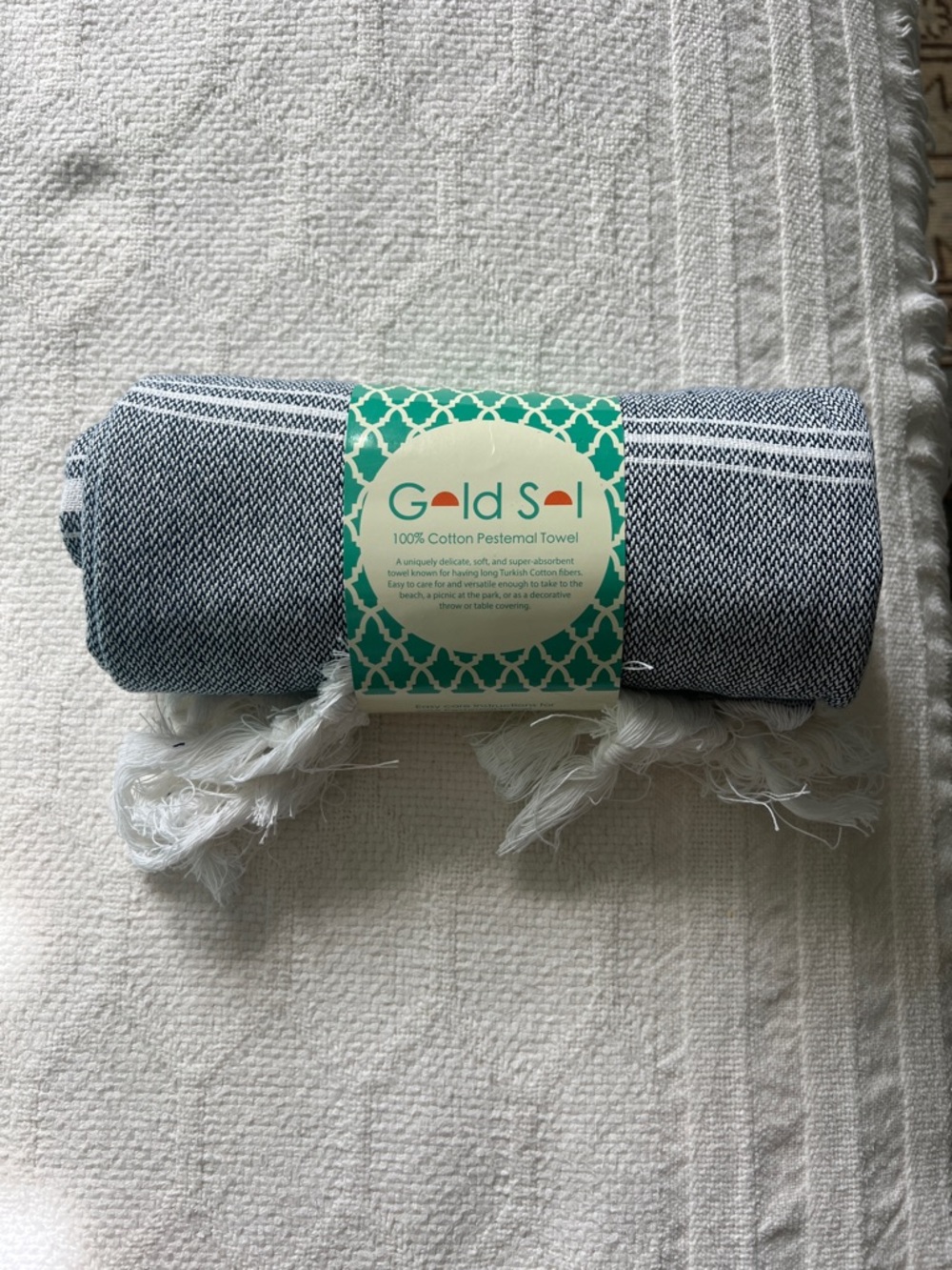 Gold Sol 100% Cotton Pestemal Towel - Navy & White